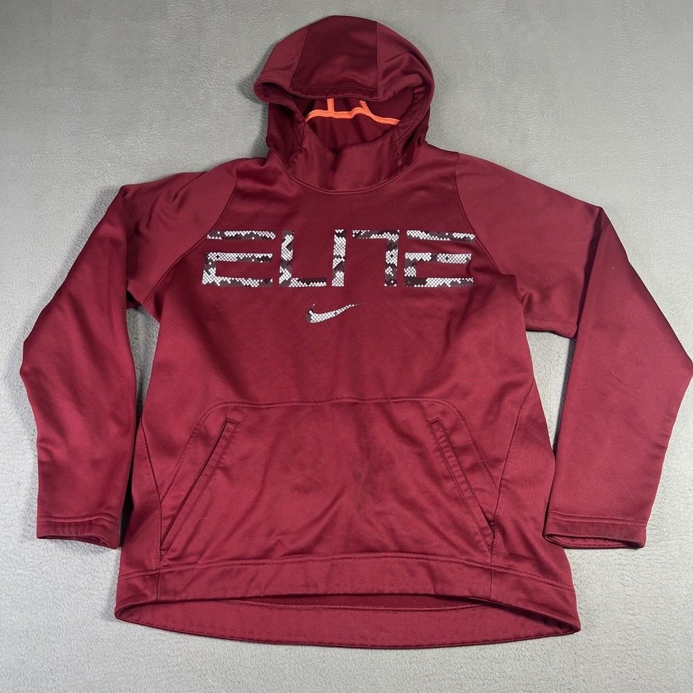 Nike Elite Hoodie Mens Large Red Dri-FIT Pullover Athletic Sweatshirt 776097-677